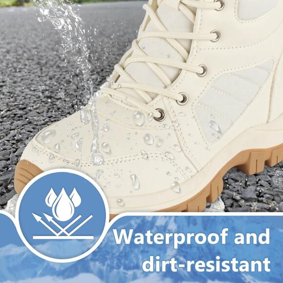 Women's White Waterproof Winter Lightweight Warm Faux Fur Lined Mid-calf Boots - Picture 6 of 6